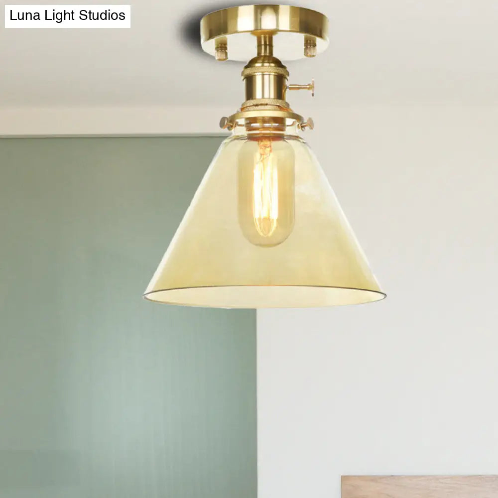 Industrial Clear/Amber Glass Semi Flush Ceiling Light Fixture for Living Room