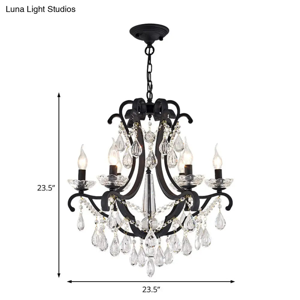 Lámpara colgante industrial de cristal transparente con diseño de vela sin llama - 5/6 bombillas, negra - Ideal para dormitorio