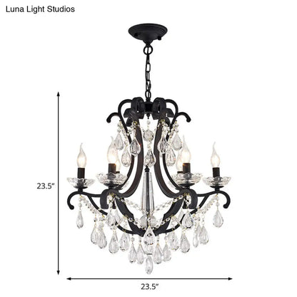 Lámpara colgante industrial de cristal transparente con diseño de vela sin llama - 5/6 bombillas, negra - Ideal para dormitorio