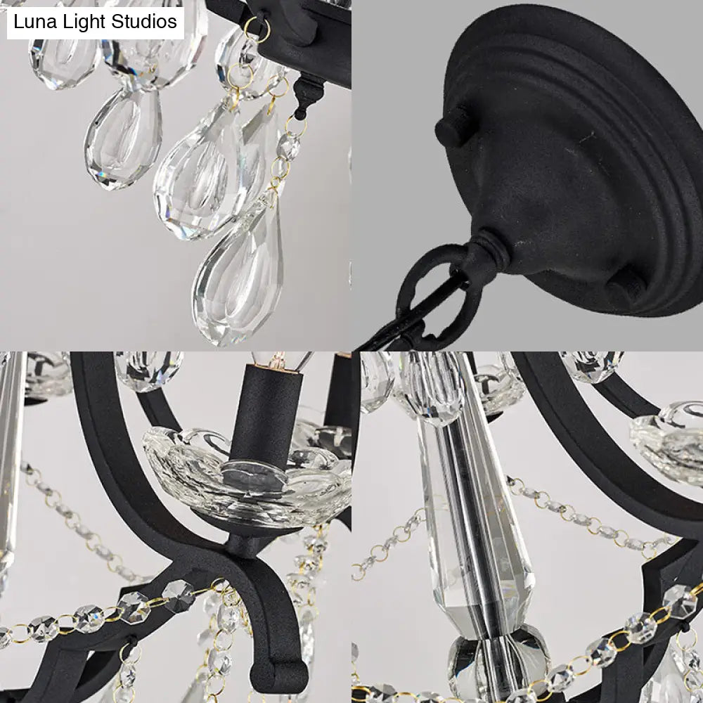 Lámpara colgante industrial de cristal transparente con diseño de vela sin llama - 5/6 bombillas, negra - Ideal para dormitorio