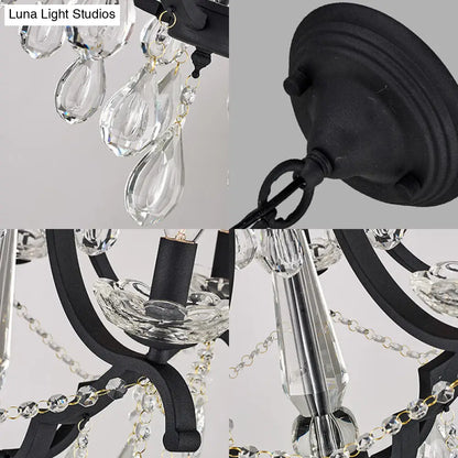 Lámpara colgante industrial de cristal transparente con diseño de vela sin llama - 5/6 bombillas, negra - Ideal para dormitorio