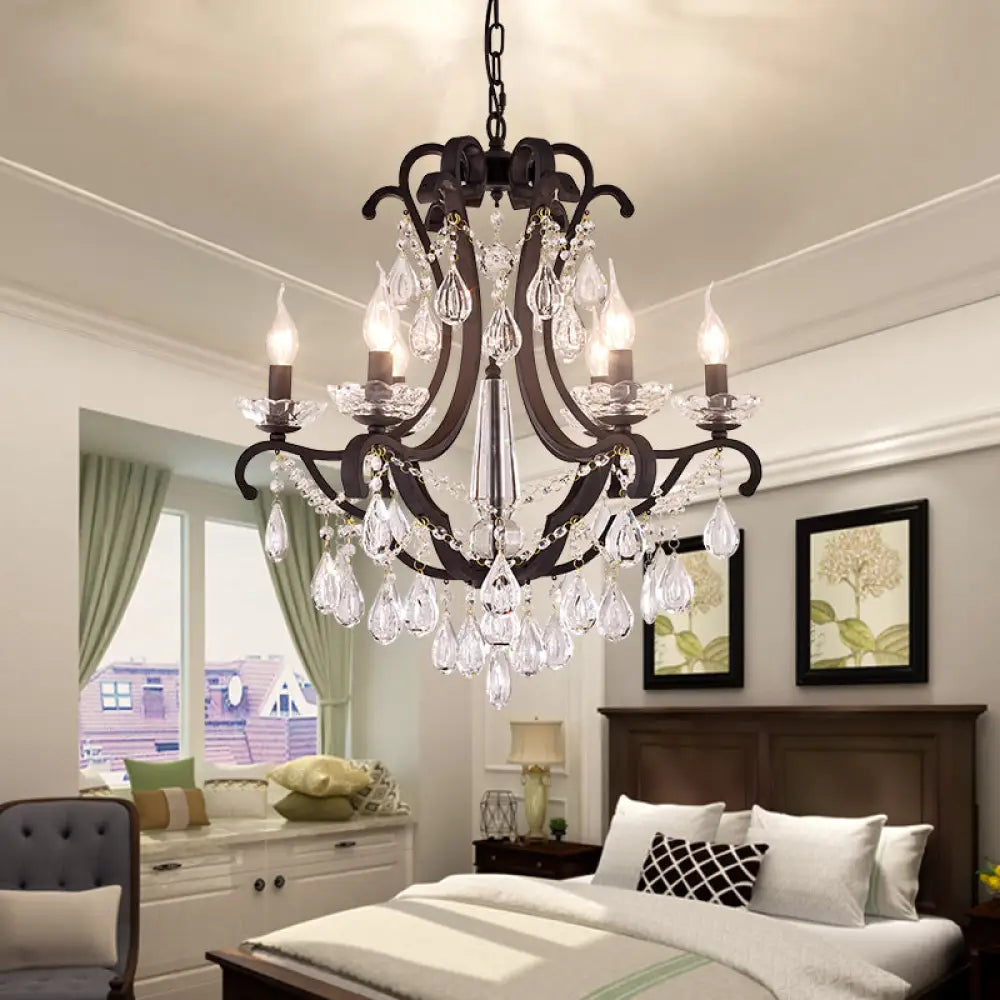 Lámpara colgante industrial de cristal transparente con diseño de vela sin llama - 5/6 bombillas, negra - Ideal para dormitorio