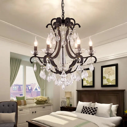 Lámpara colgante industrial de cristal transparente con diseño de vela sin llama - 5/6 bombillas, negra - Ideal para dormitorio