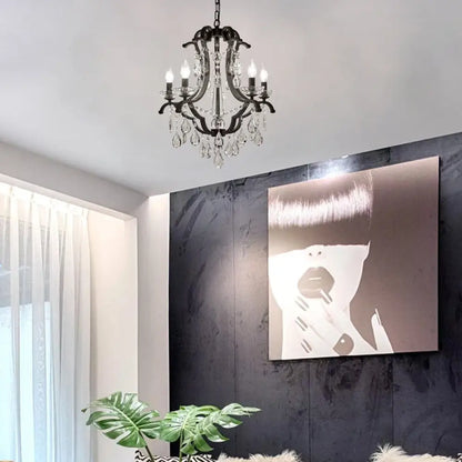 Lámpara colgante industrial de cristal transparente con diseño de vela sin llama - 5/6 bombillas, negra - Ideal para dormitorio