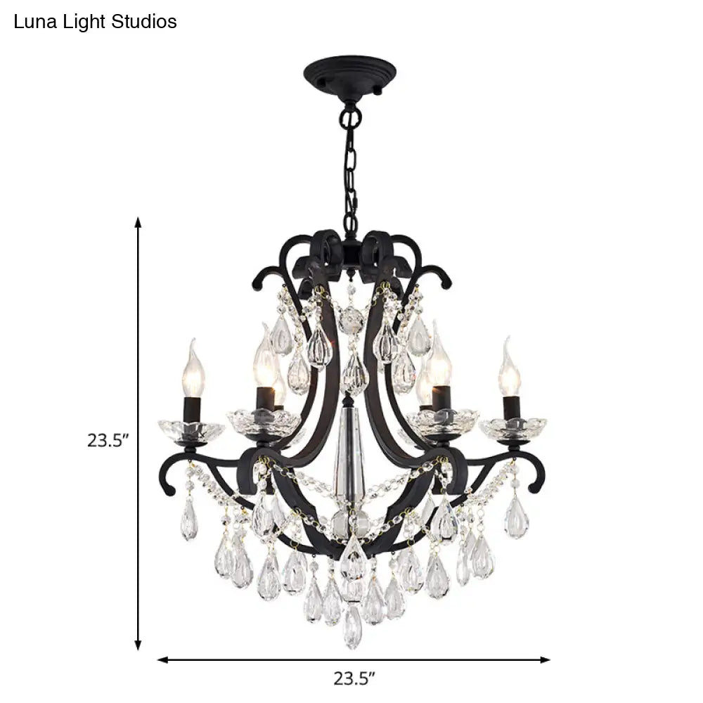 Lámpara colgante industrial de cristal transparente con diseño de vela sin llama - 5/6 bombillas, negra - Ideal para dormitorio