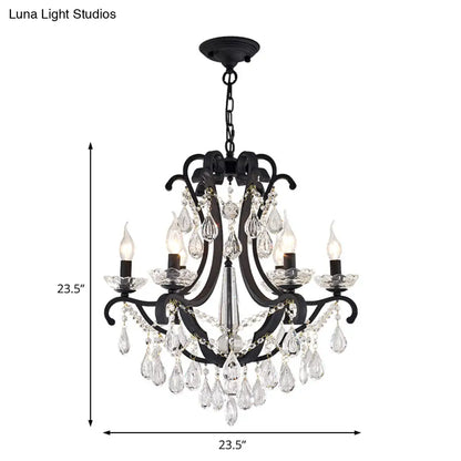 Lámpara colgante industrial de cristal transparente con diseño de vela sin llama - 5/6 bombillas, negra - Ideal para dormitorio