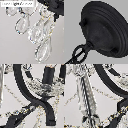 Lámpara colgante industrial de cristal transparente con diseño de vela sin llama - 5/6 bombillas, negra - Ideal para dormitorio