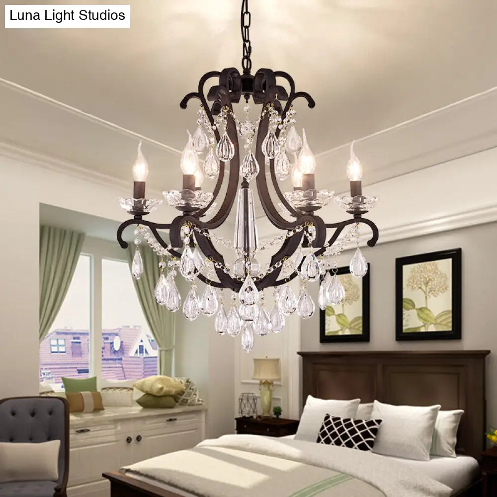 Lámpara colgante industrial de cristal transparente con diseño de vela sin llama - 5/6 bombillas, negra - Ideal para dormitorio