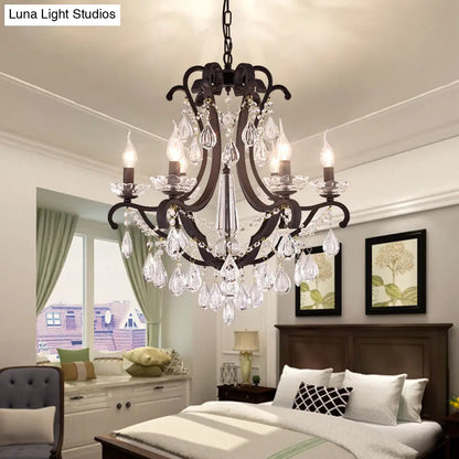 Lámpara colgante industrial de cristal transparente con diseño de vela sin llama - 5/6 bombillas, negra - Ideal para dormitorio