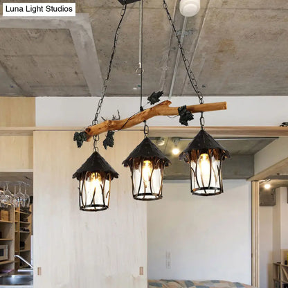 DecorBites™ Industrial Clear Glass 3-Bulb Black Lantern Kitchen Island Light Fixture, 27" Wide