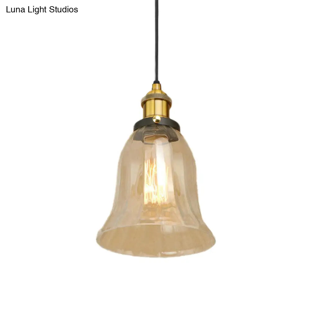 Industrial Clear Glass Bell Pendant Light with Bronze/Antique Brass/Copper Finish - Indoor Hanging Lamp