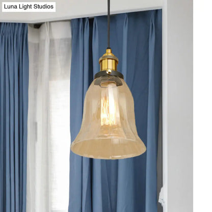 Industrial Clear Glass Bell Pendant Light with Bronze/Antique Brass/Copper Finish - Indoor Hanging Lamp