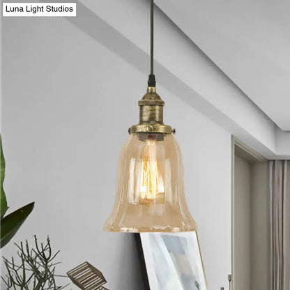 Industrial Clear Glass Bell Pendant Light with Bronze/Antique Brass/Copper Finish - Indoor Hanging Lamp