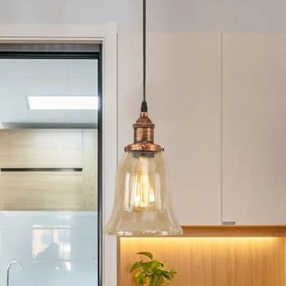 Industrial Clear Glass Bell Pendant Light with Bronze/Antique Brass/Copper Finish - Indoor Hanging Lamp