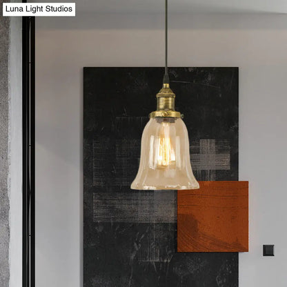 Industrial Clear Glass Bell Pendant Light with Bronze/Antique Brass/Copper Finish - Indoor Hanging Lamp