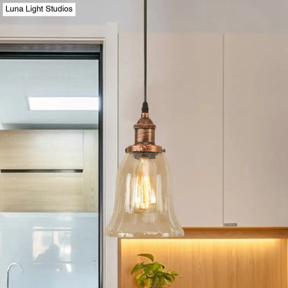 Industrial Clear Glass Bell Pendant Light with Bronze/Antique Brass/Copper Finish - Indoor Hanging Lamp