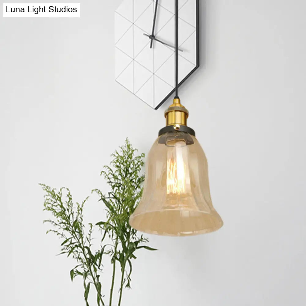 Industrial Clear Glass Bell Pendant Light with Bronze/Antique Brass/Copper Finish - Indoor Hanging Lamp