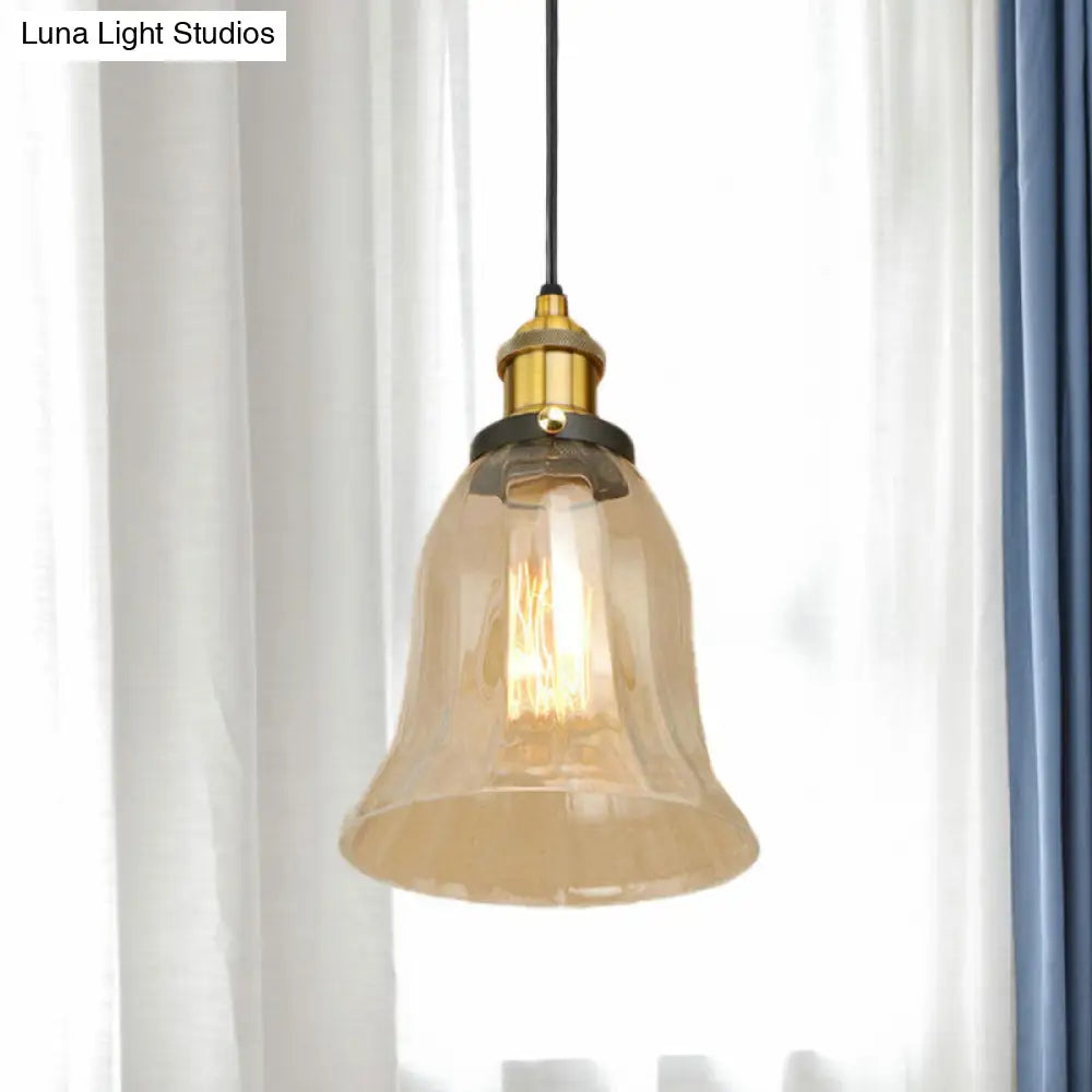 Industrial Clear Glass Bell Pendant Light with Bronze/Antique Brass/Copper Finish - Indoor Hanging Lamp