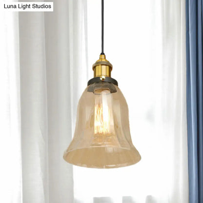 Industrial Clear Glass Bell Pendant Light with Bronze/Antique Brass/Copper Finish - Indoor Hanging Lamp