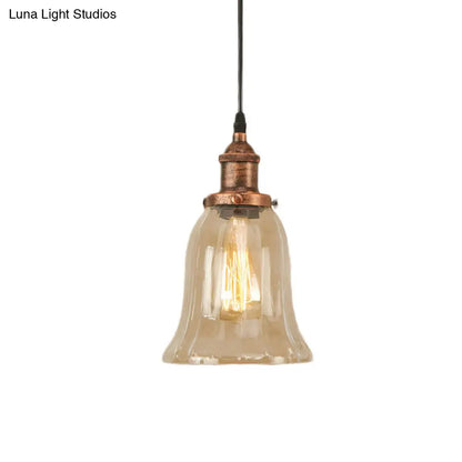 Industrial Clear Glass Bell Pendant Light with Bronze/Antique Brass/Copper Finish - Indoor Hanging Lamp