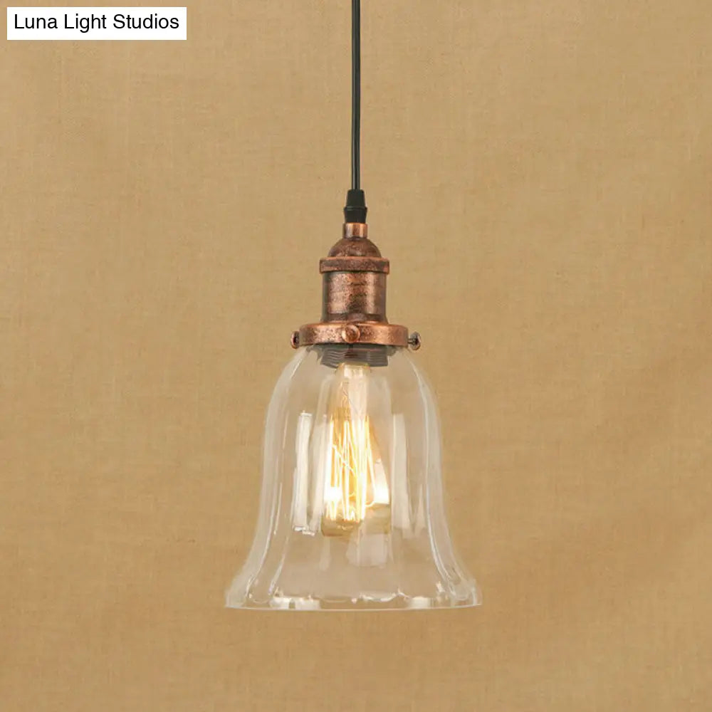 Industrial Clear Glass Bell Pendant Light with Bronze/Antique Brass/Copper Finish - Indoor Hanging Lamp