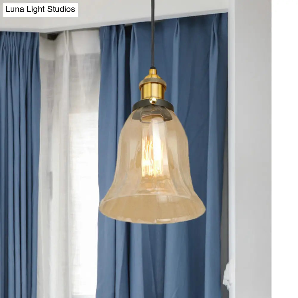 Industrial Clear Glass Bell Pendant Light with Bronze/Antique Brass/Copper Finish - Indoor Hanging Lamp