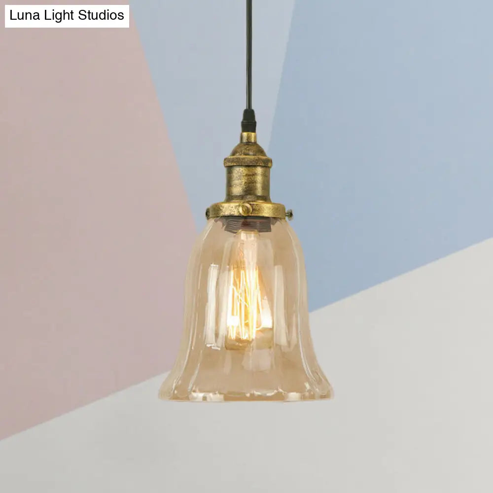 Industrial Clear Glass Bell Pendant Light with Bronze/Antique Brass/Copper Finish - Indoor Hanging Lamp