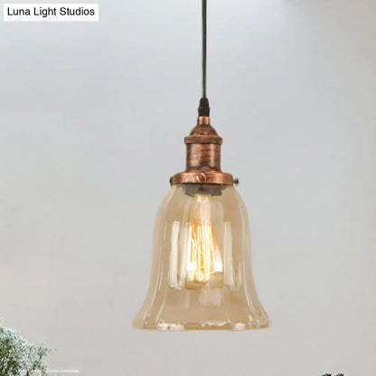 Industrial Clear Glass Bell Pendant Light with Bronze/Antique Brass/Copper Finish - Indoor Hanging Lamp