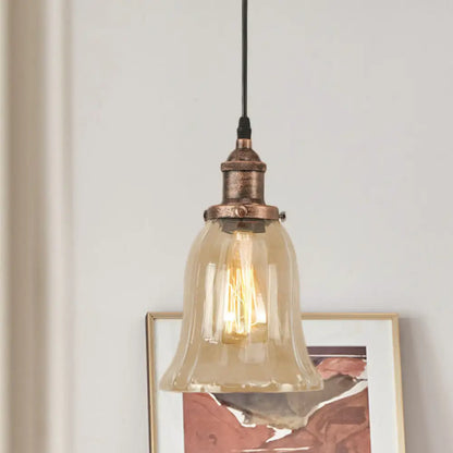 Industrial Clear Glass Bell Pendant Light with Bronze/Antique Brass/Copper Finish - Indoor Hanging Lamp