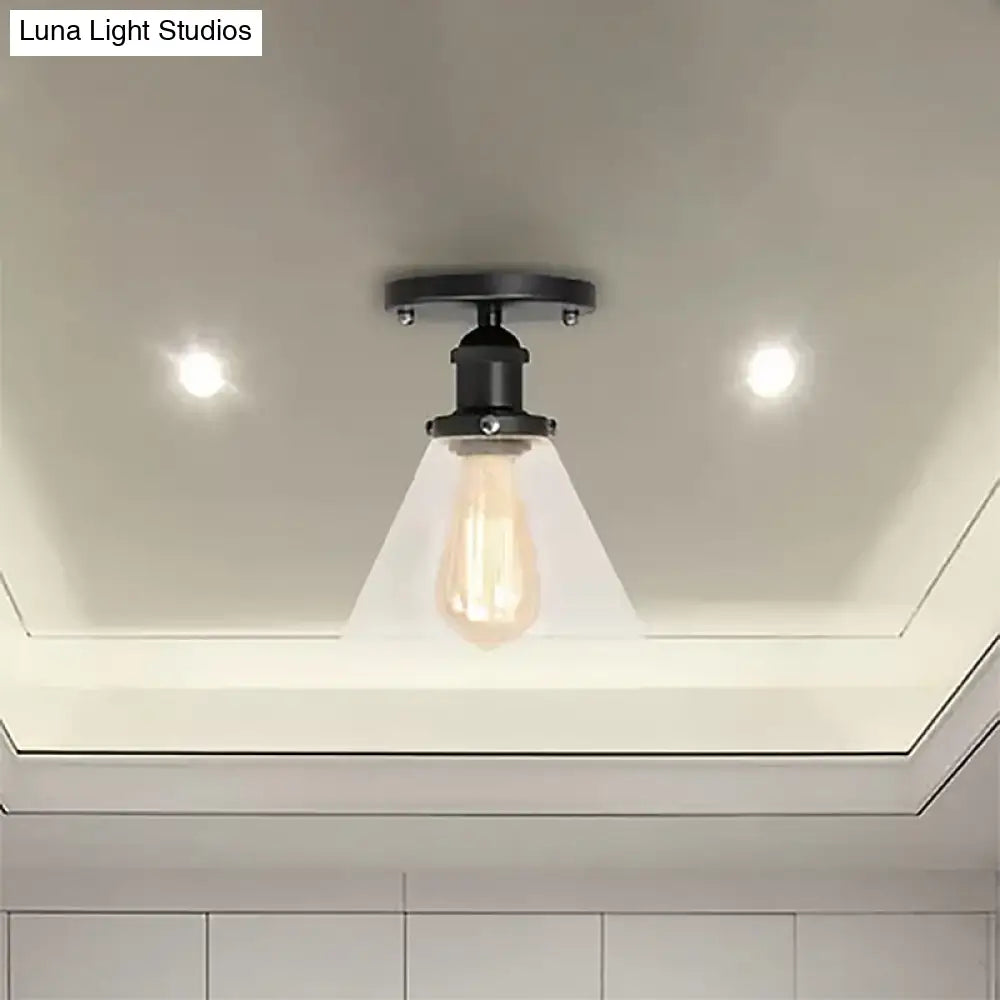 DecorBites™ DecorBites™ Industrial Clear Glass Ceiling Light in Black/Brass/Copper - Single Bulb Semi Flush Mount