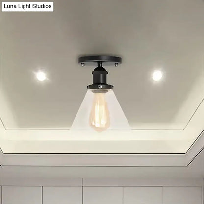 DecorBites™ DecorBites™ Industrial Clear Glass Ceiling Light in Black/Brass/Copper - Single Bulb Semi Flush Mount