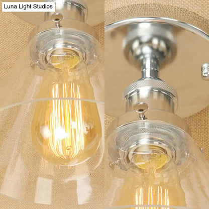 DecorBites™ DecorBites™ Industrial Clear Glass Ceiling Light in Black/Brass/Copper - Single Bulb Semi Flush Mount
