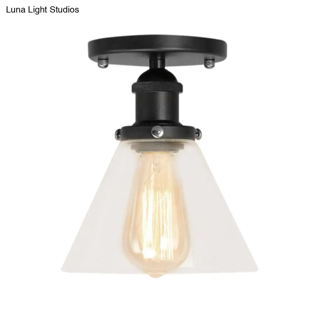 DecorBites™ DecorBites™ Industrial Clear Glass Ceiling Light in Black/Brass/Copper - Single Bulb Semi Flush Mount