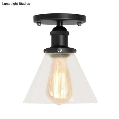 DecorBites™ DecorBites™ Industrial Clear Glass Ceiling Light in Black/Brass/Copper - Single Bulb Semi Flush Mount