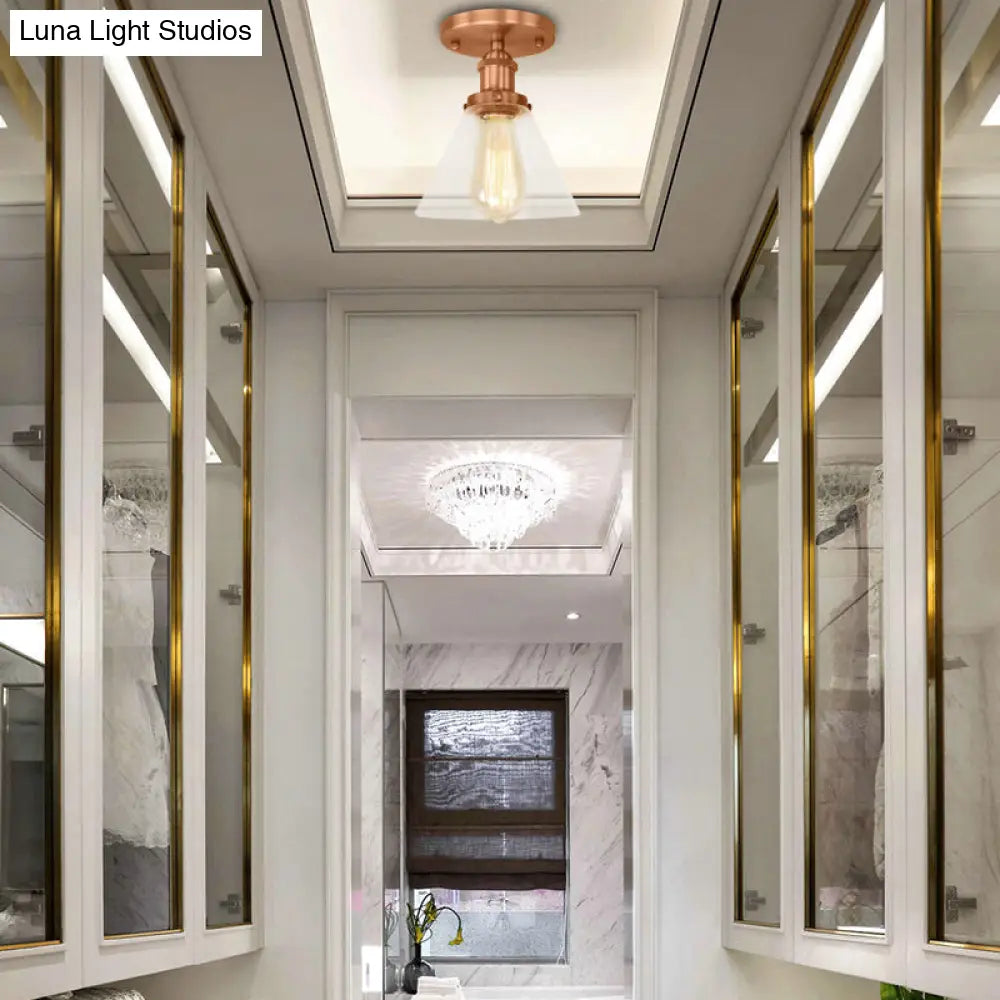 DecorBites™ DecorBites™ Industrial Clear Glass Ceiling Light in Black/Brass/Copper - Single Bulb Semi Flush Mount