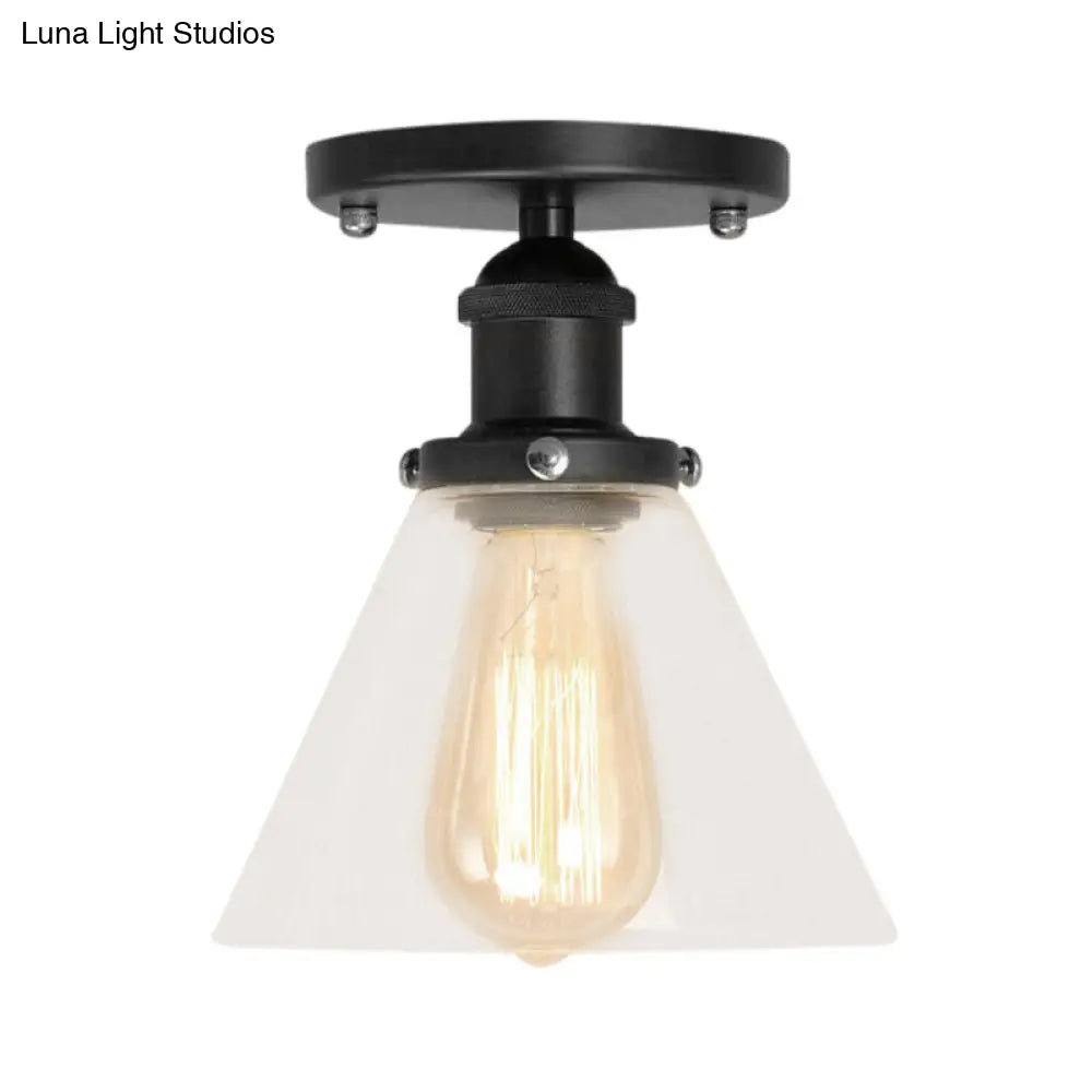 DecorBites™ DecorBites™ Industrial Clear Glass Ceiling Light in Black/Brass/Copper - Single Bulb Semi Flush Mount