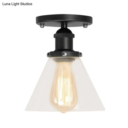DecorBites™ DecorBites™ Industrial Clear Glass Ceiling Light in Black/Brass/Copper - Single Bulb Semi Flush Mount