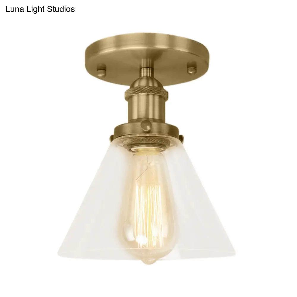 DecorBites™ DecorBites™ Industrial Clear Glass Ceiling Light in Black/Brass/Copper - Single Bulb Semi Flush Mount