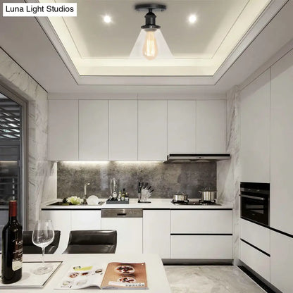 DecorBites™ DecorBites™ Industrial Clear Glass Ceiling Light in Black/Brass/Copper - Single Bulb Semi Flush Mount