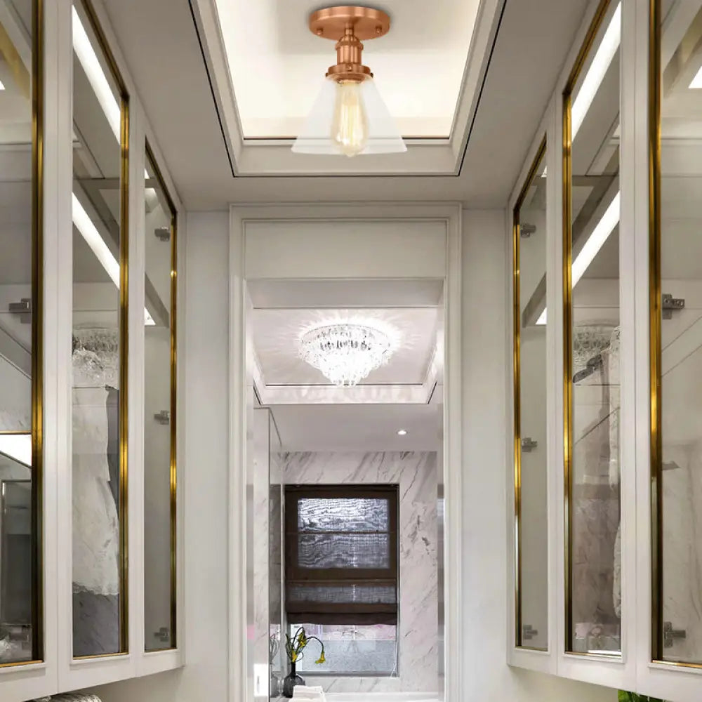 DecorBites™ DecorBites™ Industrial Clear Glass Ceiling Light in Black/Brass/Copper - Single Bulb Semi Flush Mount