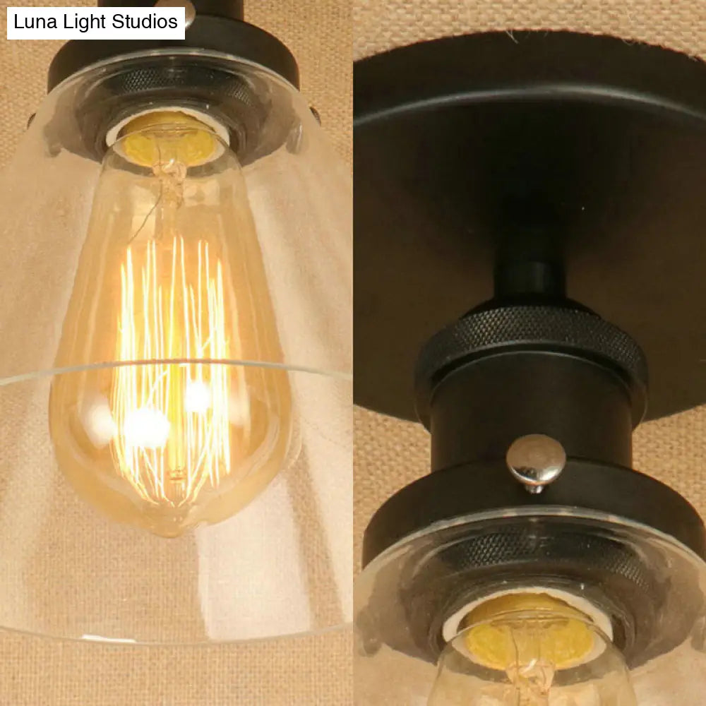 DecorBites™ DecorBites™ Industrial Clear Glass Ceiling Light in Black/Brass/Copper - Single Bulb Semi Flush Mount