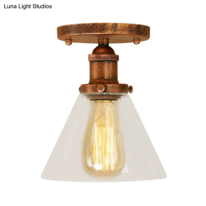 DecorBites™ DecorBites™ Industrial Clear Glass Ceiling Light in Black/Brass/Copper - Single Bulb Semi Flush Mount