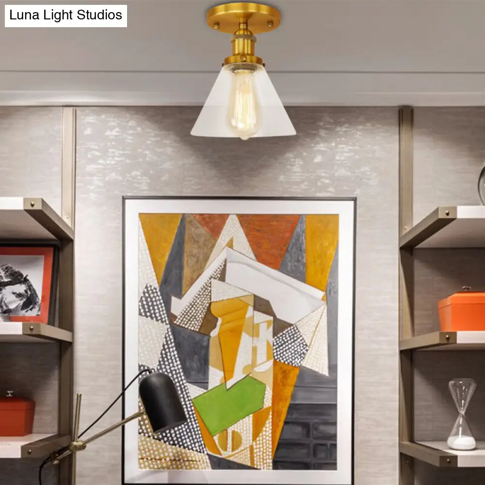 DecorBites™ DecorBites™ Industrial Clear Glass Ceiling Light in Black/Brass/Copper - Single Bulb Semi Flush Mount