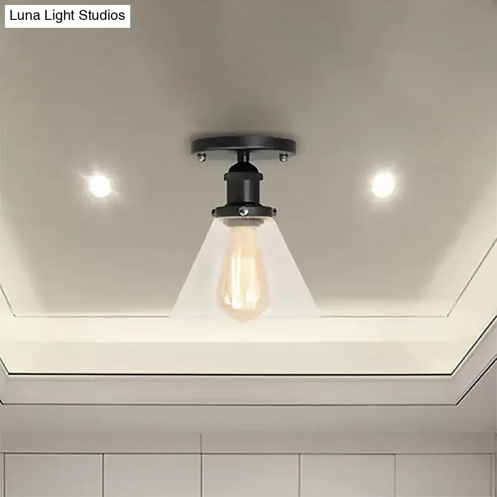 DecorBites™ DecorBites™ Industrial Clear Glass Ceiling Light in Black/Brass/Copper - Single Bulb Semi Flush Mount