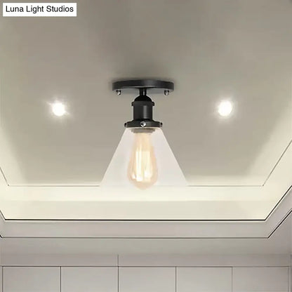 DecorBites™ DecorBites™ Industrial Clear Glass Ceiling Light in Black/Brass/Copper - Single Bulb Semi Flush Mount