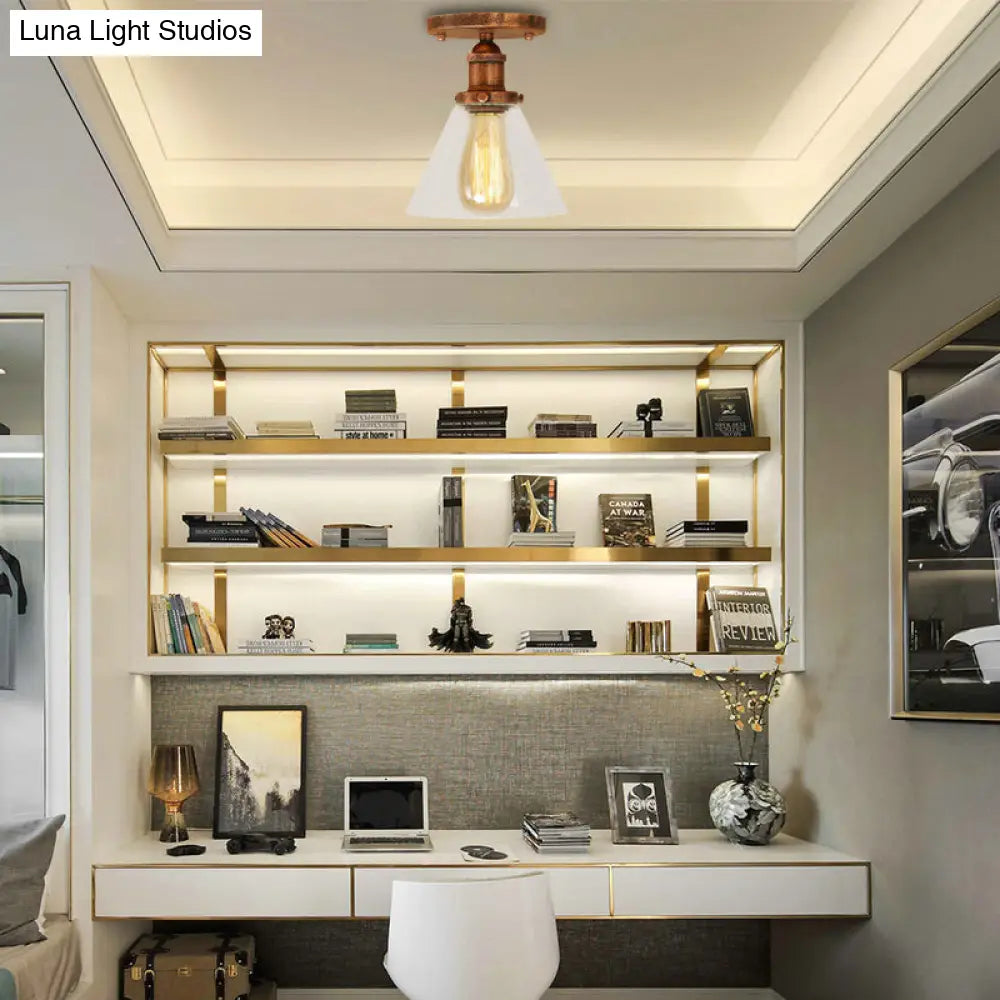 DecorBites™ DecorBites™ Industrial Clear Glass Ceiling Light in Black/Brass/Copper - Single Bulb Semi Flush Mount