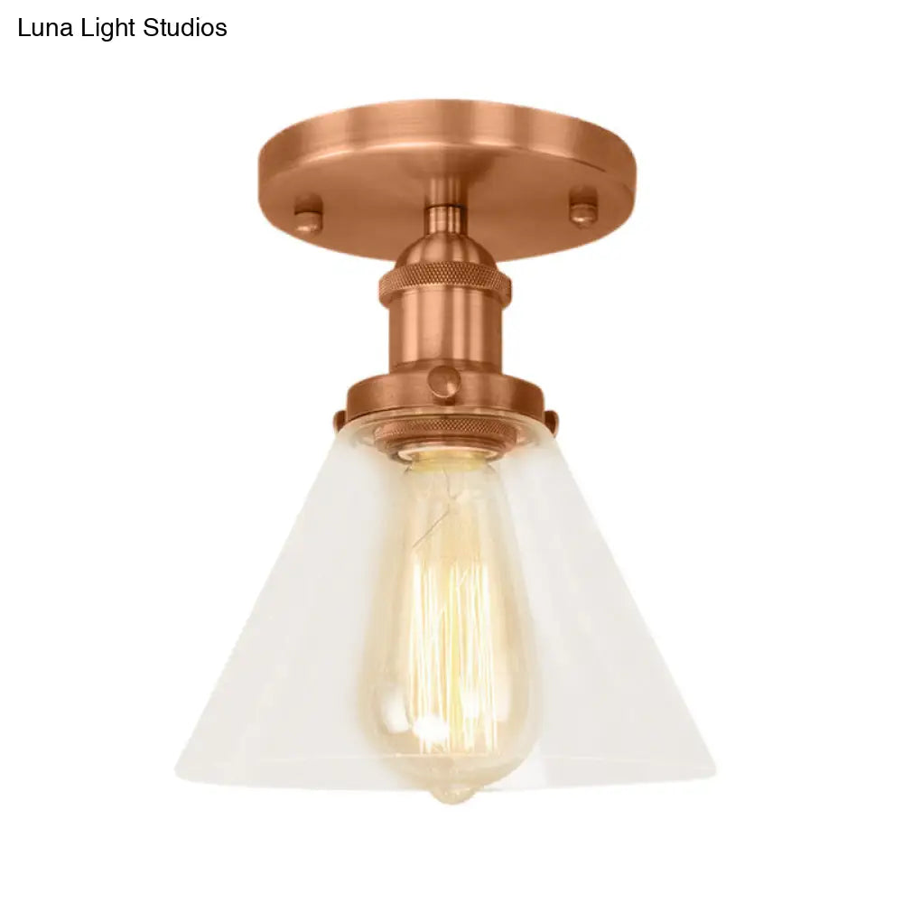 DecorBites™ DecorBites™ Industrial Clear Glass Ceiling Light in Black/Brass/Copper - Single Bulb Semi Flush Mount