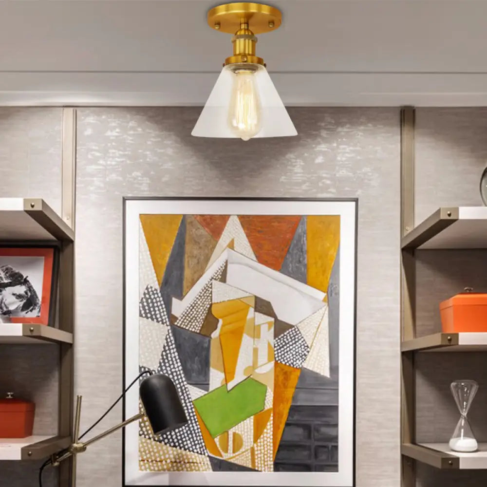 DecorBites™ DecorBites™ Industrial Clear Glass Ceiling Light in Black/Brass/Copper - Single Bulb Semi Flush Mount