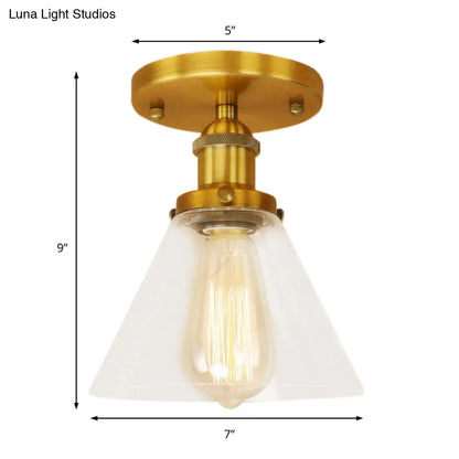 DecorBites™ DecorBites™ Industrial Clear Glass Ceiling Light in Black/Brass/Copper - Single Bulb Semi Flush Mount