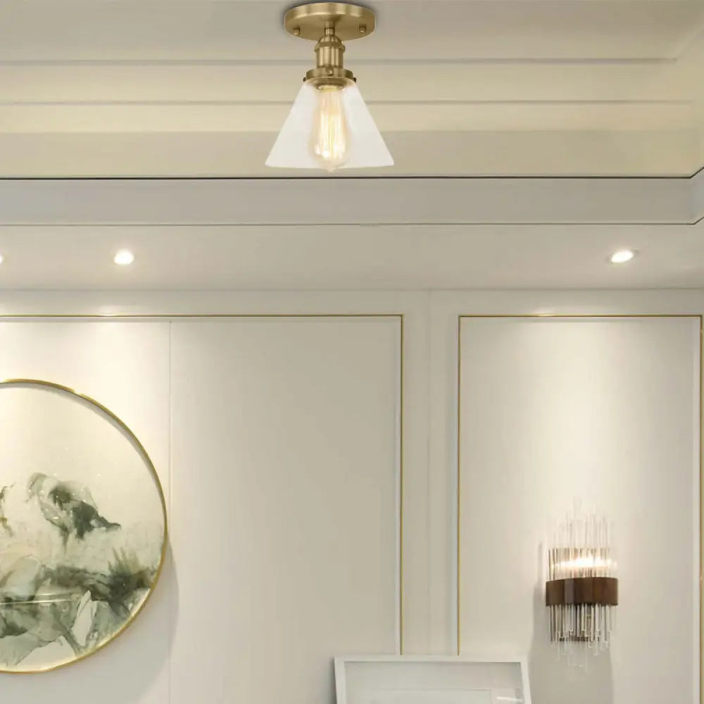 DecorBites™ DecorBites™ Industrial Clear Glass Ceiling Light in Black/Brass/Copper - Single Bulb Semi Flush Mount